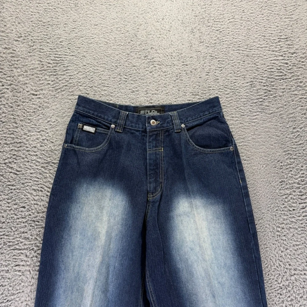 Vintage Stub Jeans Mens 32x32 Blue Cotton Denim Straight Baggy Streetwear Faded